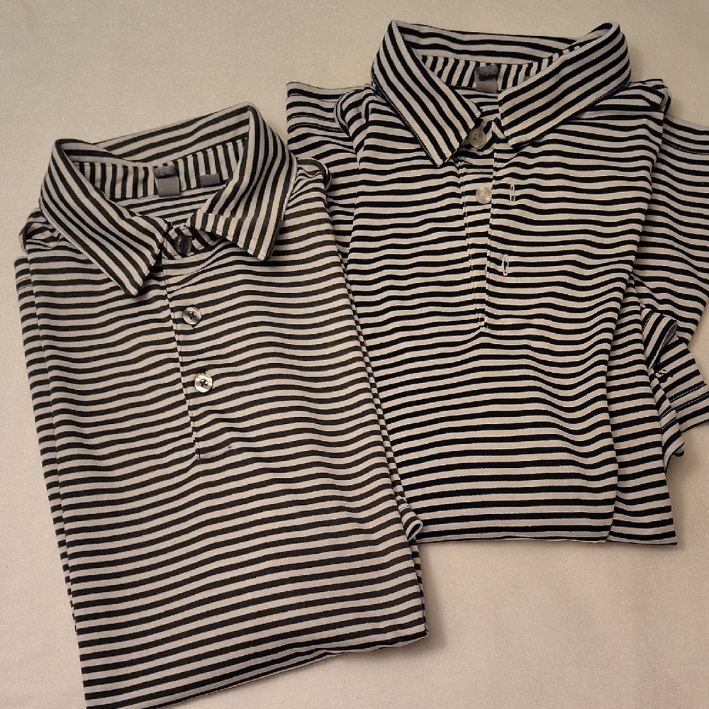 Ashworth Striped Polo Golf Shirts Bundle Of 2 Large Grey Striped And Navy EUC
